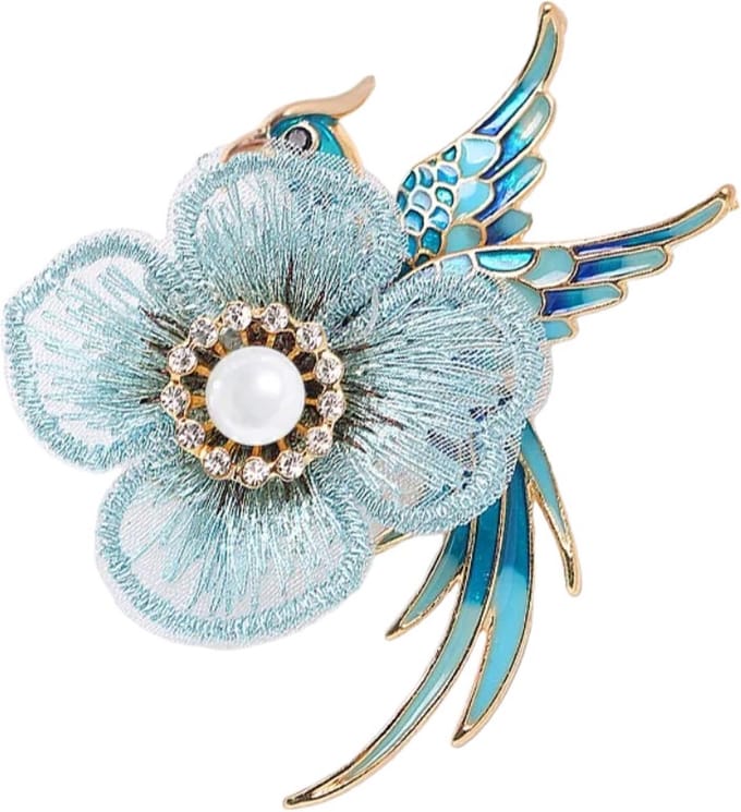 Fako Bijoux® - Broche - Vogel - Phoenix Met Bloem - 63x65mm - Blauw