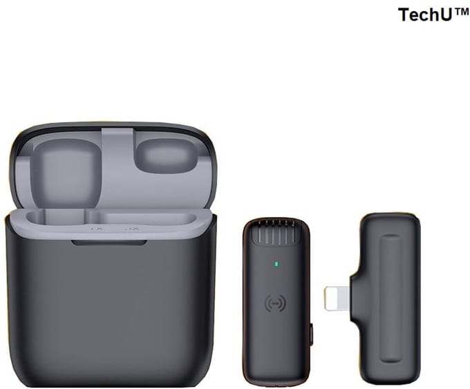 TechU™ Draadloze Microfoon Mini – iOS voor Apple – Audio, Interview & Podcast Opnemen – Inclusief Opbergdoosje – Zwart
