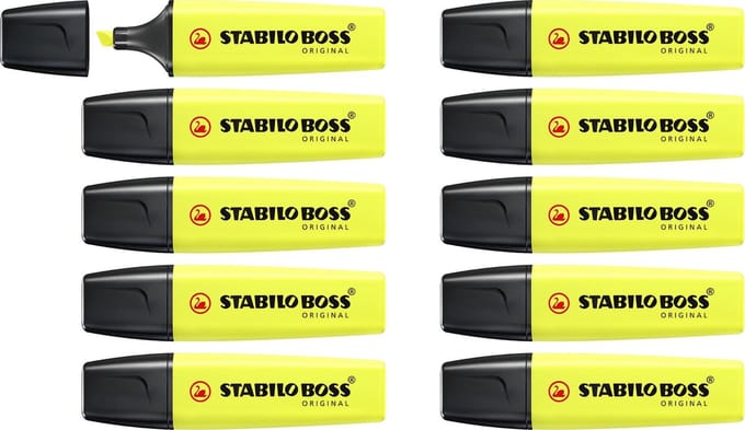STABILO BOSS ORIGINAL - Markeerstift - Hoogste Kwaliteit - Geel - Doos 10 stuks