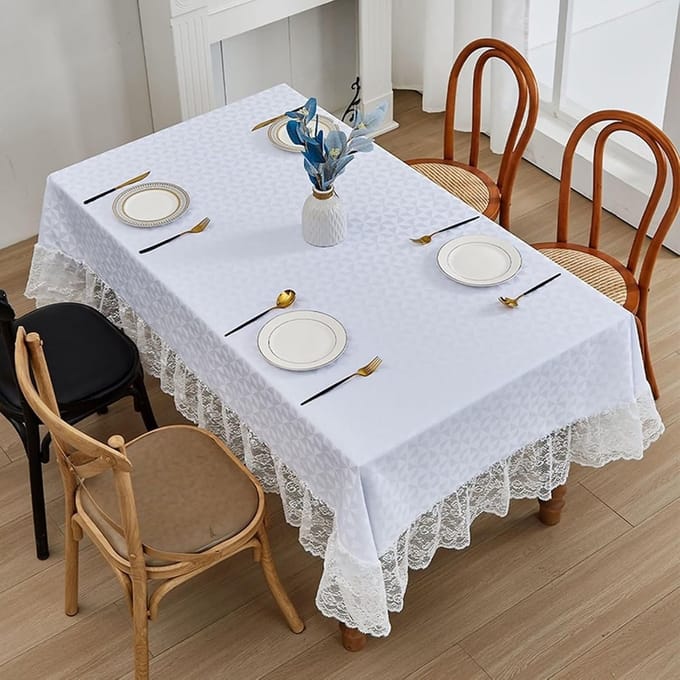 Eettafel Doek - Tafelkleed Polyester - Buiten dineren - Vlekbestendig ontwerp - 200x140 cm - Wit
