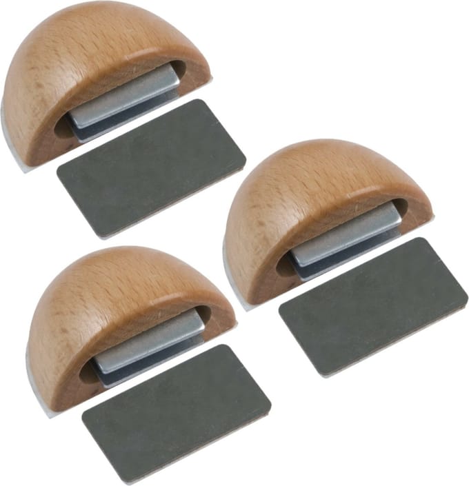 AMIG Deurstop/deurmagneet - 3x - D48mm - zelfklevend - beuken - kunststof