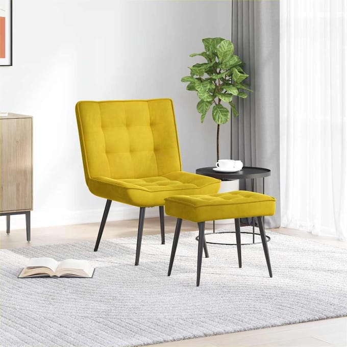 vidaXL - Relaxstoel - met - voetenbank - fluweel - geel
