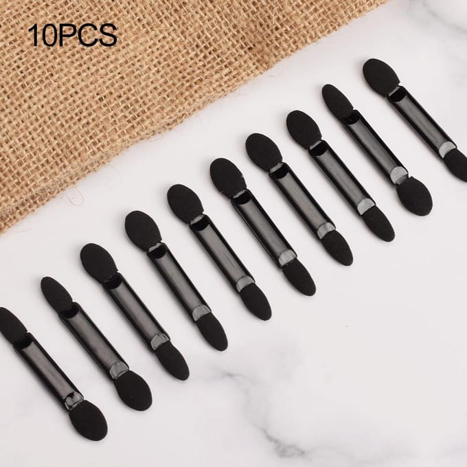 10 stuks make-up dubbelzijdige oogschaduw eyeliner borstel spons applicator tool zwart