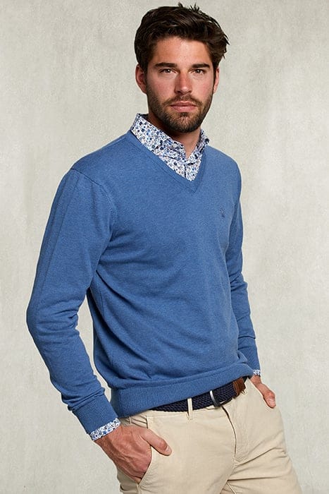 River Woods Basic V-neck Pullover Dark Denim Mix Blue Maat: S | Sweaters Outlet | Heren | Blauw