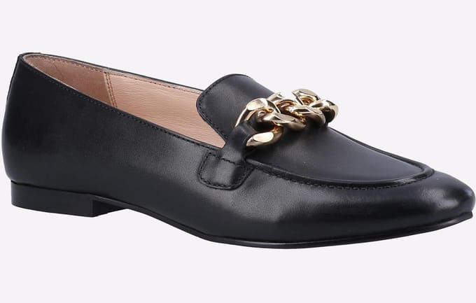 Hush Puppies Harper Chain Leren Zwarte Instappers Voor Dames