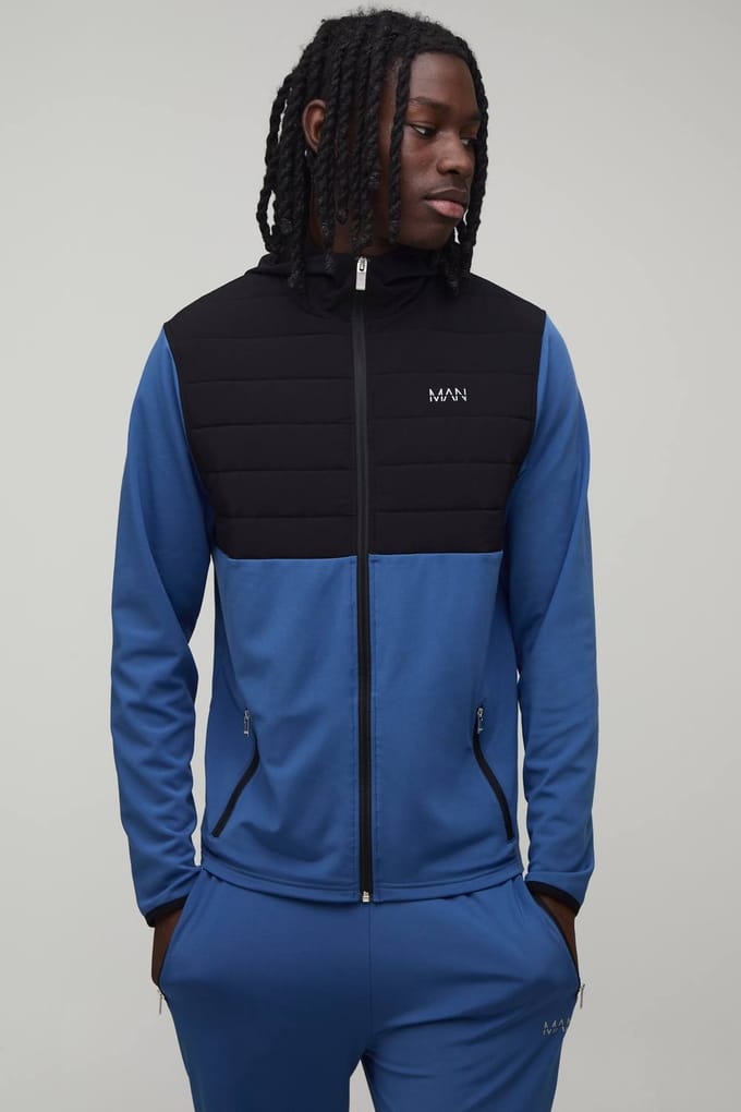 Heren Active Gequilt Regular Fit Trainingspak | Steel | Size Medium