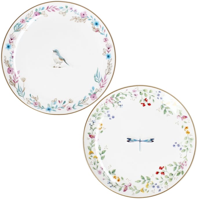 FANCY GARDEN Vogel & Libelle Taartbord Ø16,3cm van porselein – R1372#FGAR