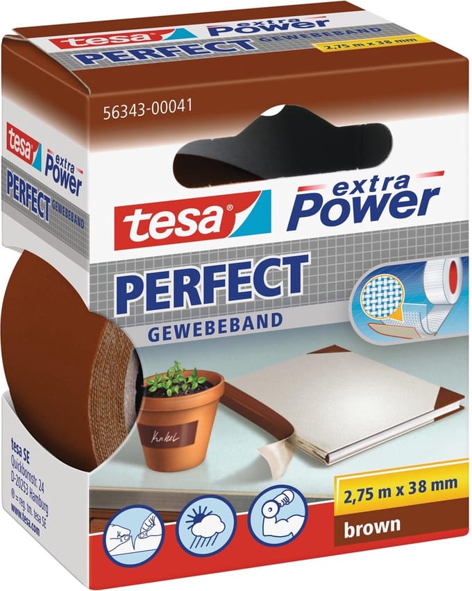 Tesa extra Power Perfect, ft 38 mm x 2,75 m, bruin 6 stuks