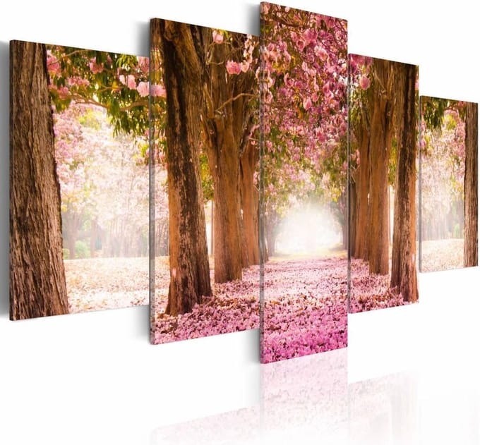 Schilderij - Bos in het Roze, 5luik , bruin , premium print op canvas
