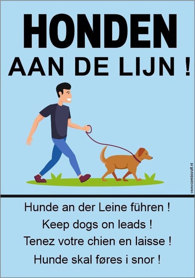 CombiCraft bord Honden aan de lijn, honden aangelijnd - 21x30cm