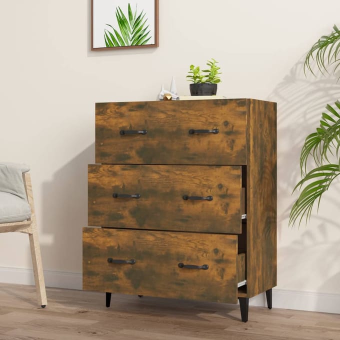 vidaXL - Dressoir - 69,5x34x90 - cm - bewerkt - hout - gerookt - eikenkleurig