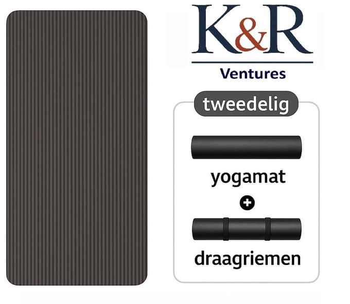 K&R Ventures Yogamat - 185 x 61 x 1 cm - Met draagriem - Zwart