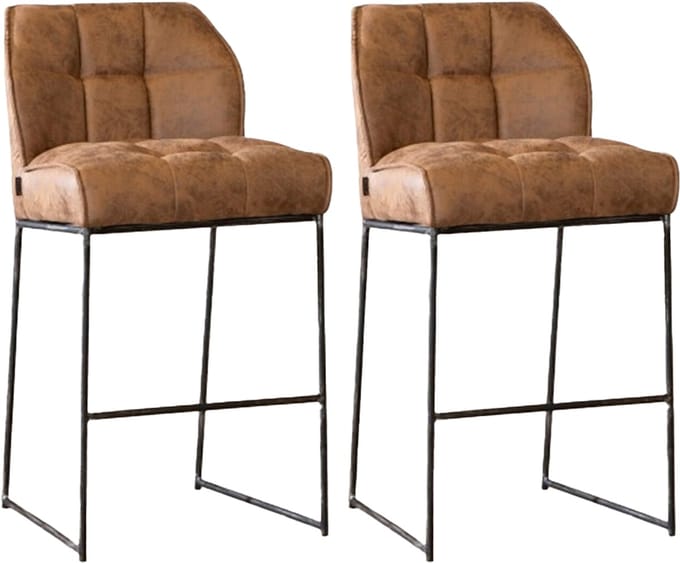 Bronx71® Industriële barkruk Abel cognac 82 cm - Barkrukken set van 2 - barstoel