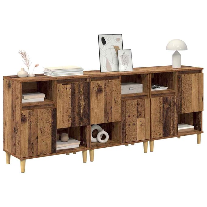 vidaXL - Dressoirs - 3 - st - Oud - Hout - 60 - x - 35 - x - 70 - cm - Bewerkt - hout