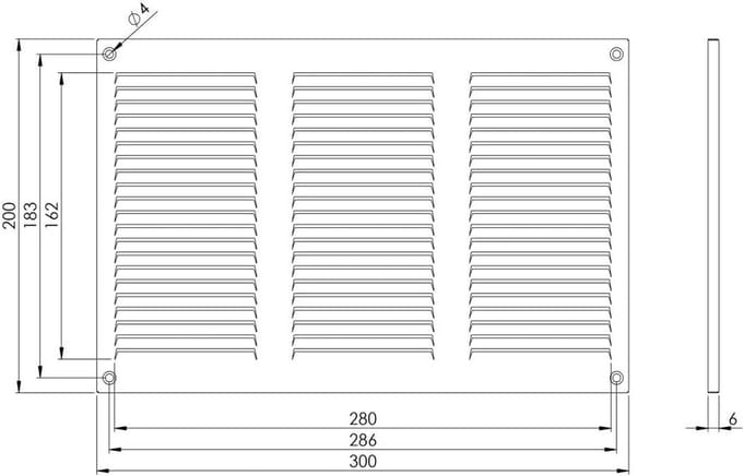 Zilver Metalen Ventilatie Rooster met Hor 300x200mm