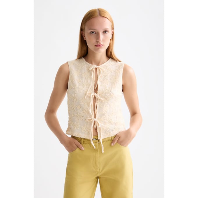 Scotch & Soda Bow Closure Structured Tank Eggnog Taglia: M | Canottiere Outlet | Donna