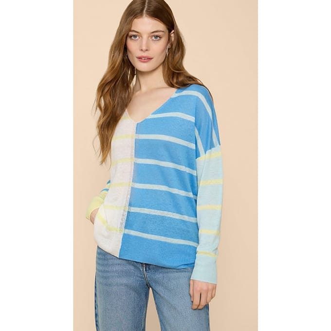 White Stuff Linen V Neck Jumper Blue Multi Taglia: 8 | Maglioni a maglia Outlet | Donna | Blu