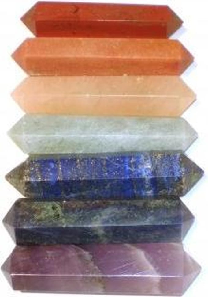 Edelstenen SET 7 chakra massage staafjes in tasje - 3 cm - Fluweel - Edelsteen