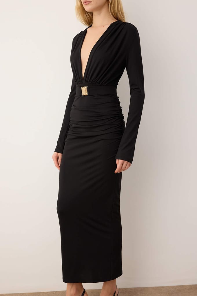 Damesjurk in platte midi-lengte, lange, chique/avondjurk, nauwsluitend model