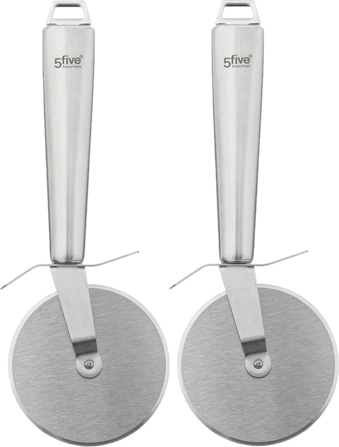 5Five Pizza snijder-wiel de luxe - 2x - zilverkleurig - RVS - 23 cm