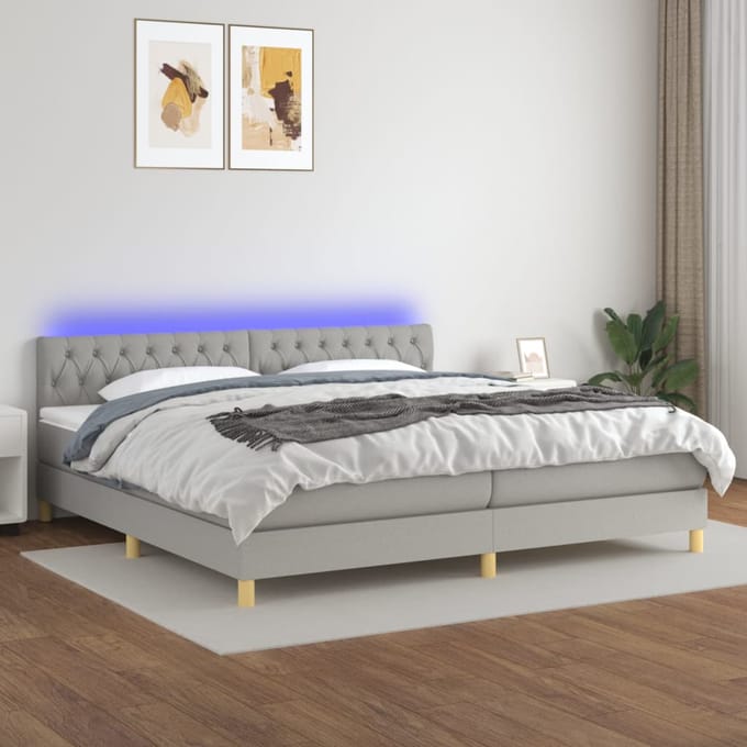 vidaXL - Boxspring - met - matras - en - LED - stof - lichtgrijs - 200x200 - cm
