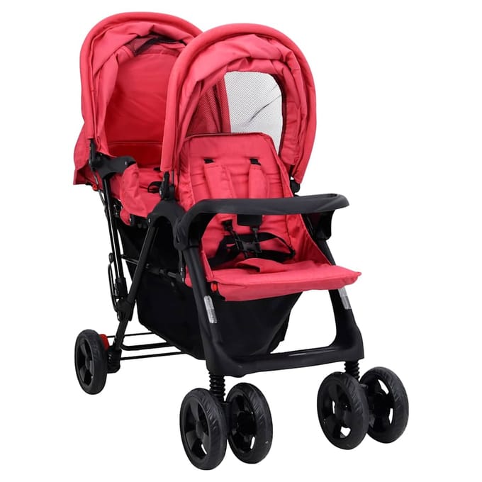 vidaXL - Tweelingkinderwagen - tandem - staal - rood