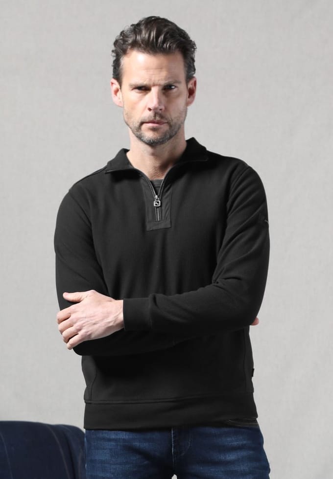 Gabbiano Trui Halfzip Ottoman Structuur Sweater 775775 Black Mannen Maat - L