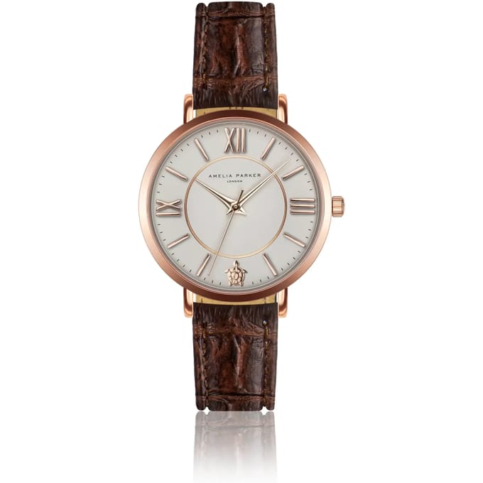 Lederen horloge voor vrouwen Amelia Parker Petite Classique Brown