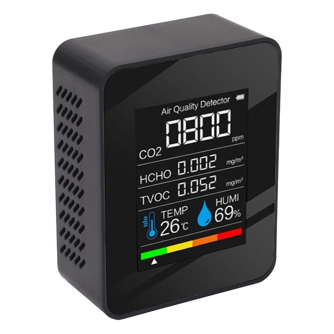 5 in 1 Luchtkwaliteitsmonitor LCD Kleurenscherm CO2 TVOC HCHO Temperatuur Vochtigheid Multifunctionele Lucht black