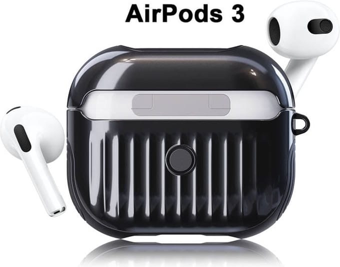 Koffer case - Apple Airpods 3 - zwart siliconen - met musketon