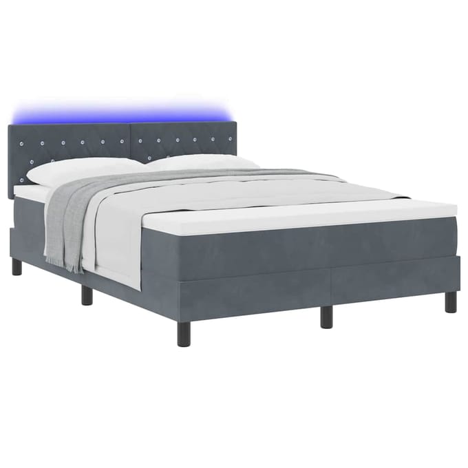 vidaXL - LED - Box - Spring - Bed - Donkergrijs - 140 - x - 200 - cm - Fluweel