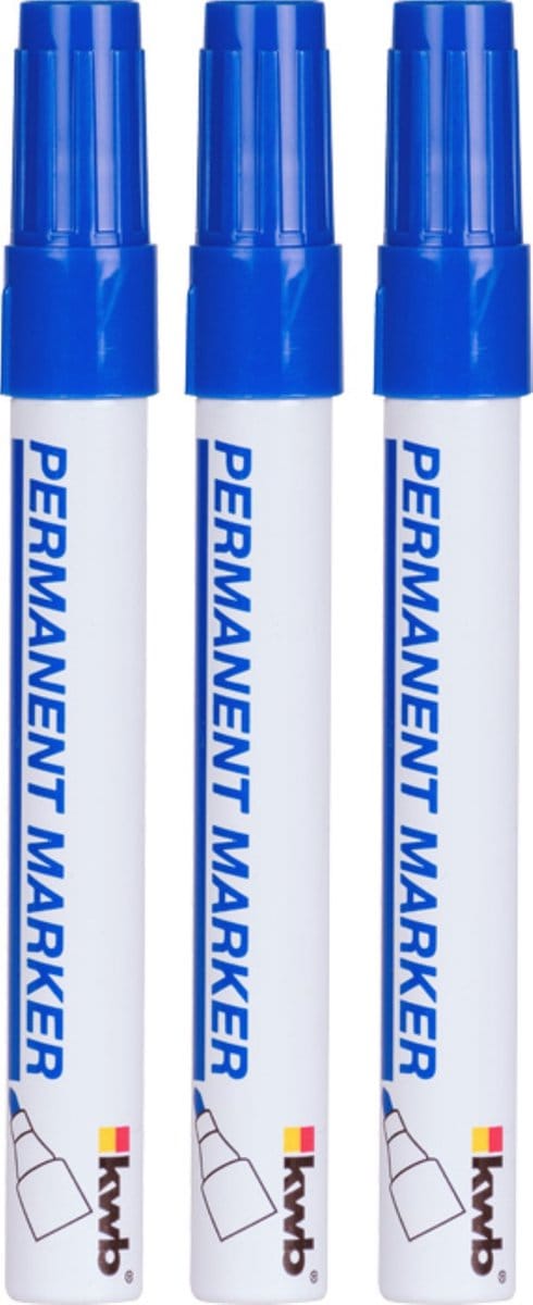 KWB markeerstift - Permanent marker - Watervast - Blauw - 3 stuks