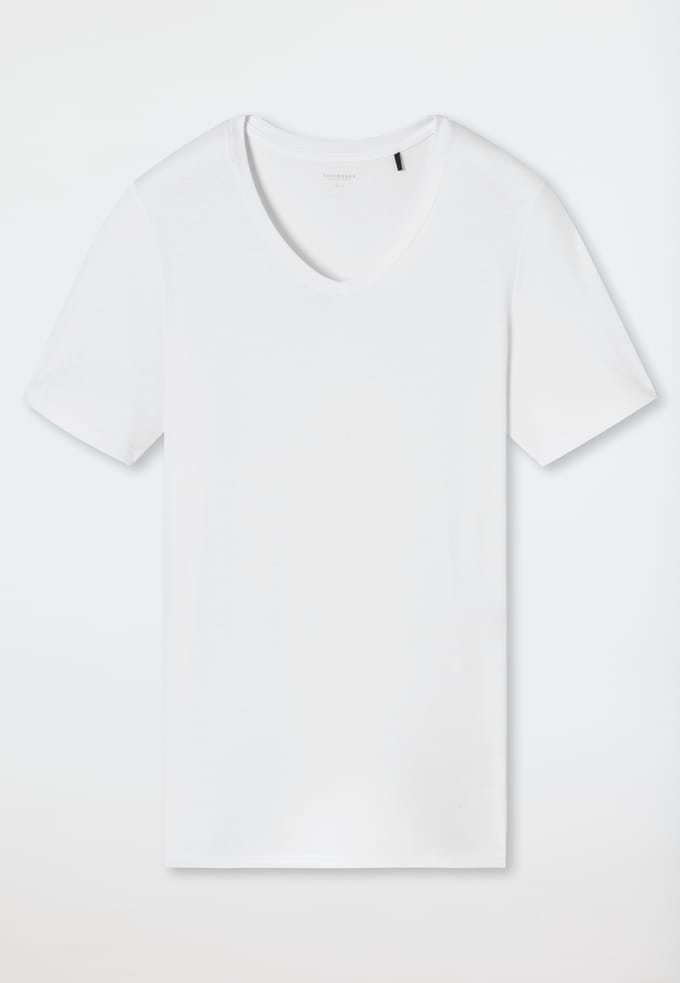 Wit shirt met korte mouwen en v-hals - premium modaal 8