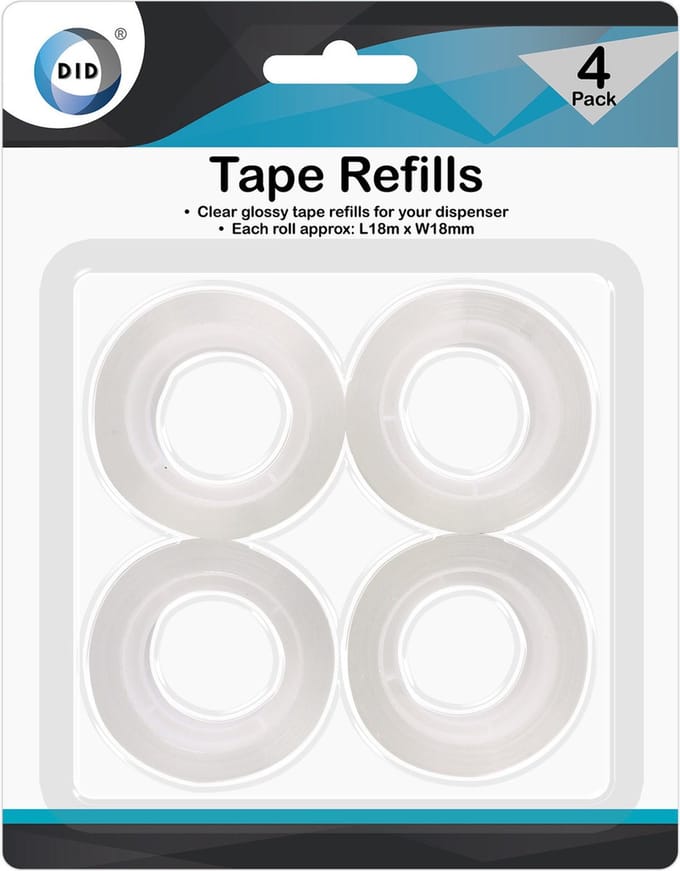 DID Plakband - 4x rolletjes - voor plakbanddispenser - 18 meter - 18 mm breed