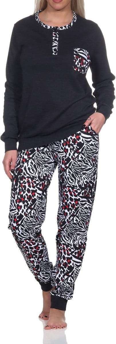 Normann Dames Knuffel Interlock Pyjama Lange Mouw met Manchetten in Dierenprint Optiek