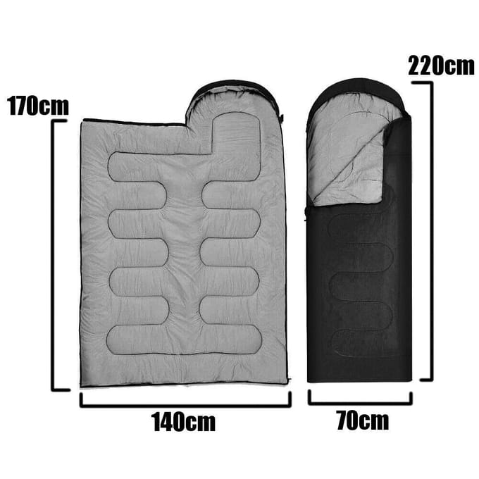 Slaapzak met capuchon, 2-in-1 kampeerquilt, zwart