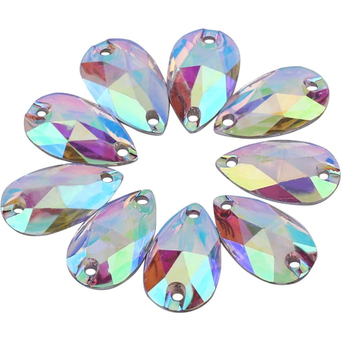 200 pièces Forme Goutte Résine Dos Plat Couture Strass avec Double Trous Décoration(Multi couleur) white