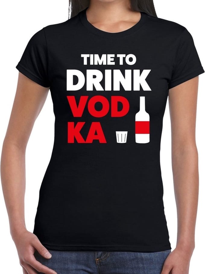 Time to drink Vodka tekst t-shirt zwart dames - dames shirt Time to drink Vodka M