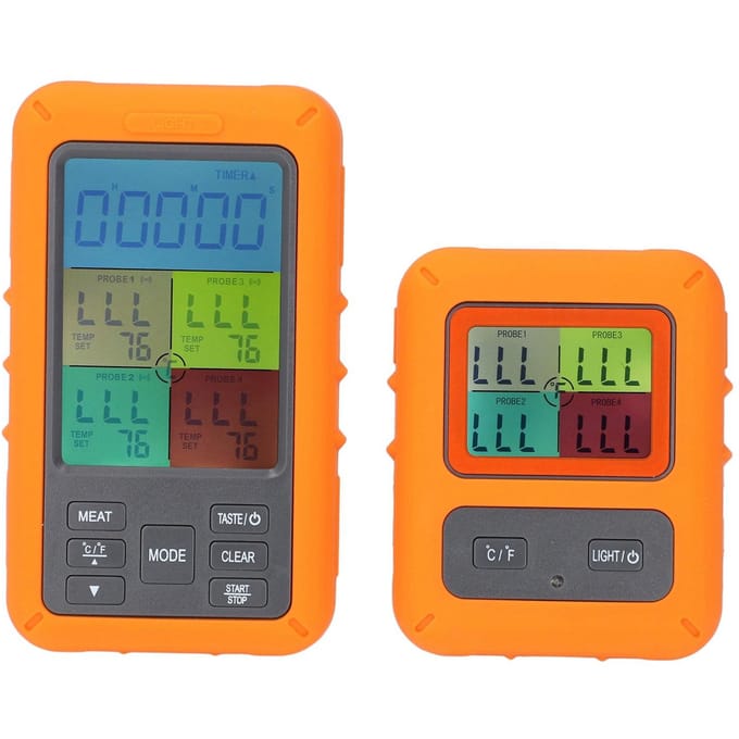 Vlees Temperatuurmeter Slim Draadloos LCD Scherm 4 Sondes Grill BBQ Keuken Kookbenodigdheden orange