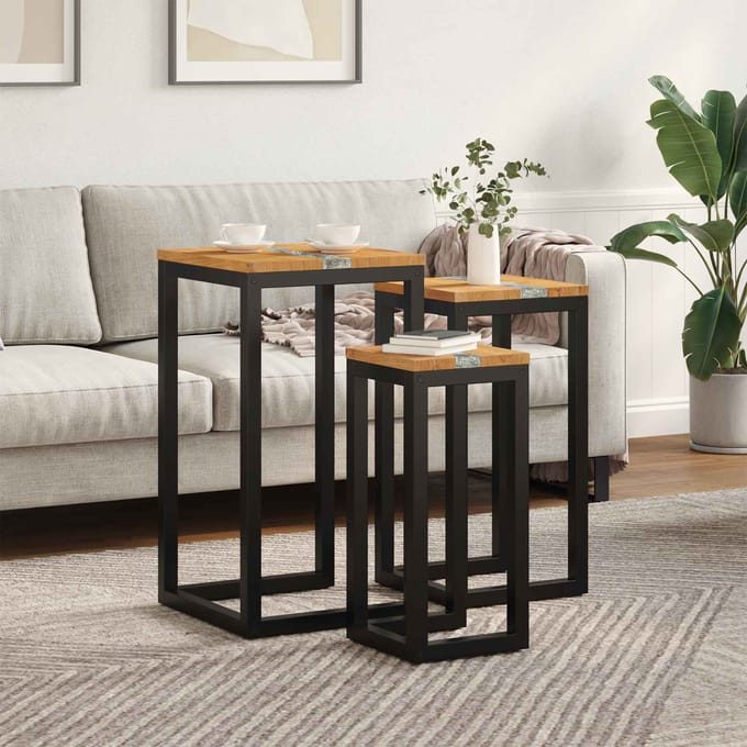 vidaXL - Nesttafel - 3 - st - Bruin - Massief - Teakhout
