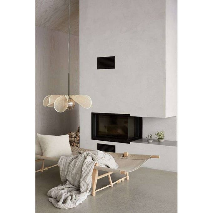 Markslöjd Hanglamp Styrka, Ø 63 cm, messing/beige, bananenvezel