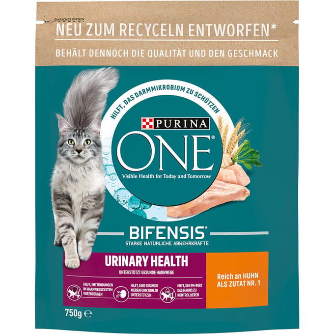 50% korting! 2 x Purina One droogvoer voor katten kleine verpakkingen - Urinary Health met Kip (2 x 750 g)