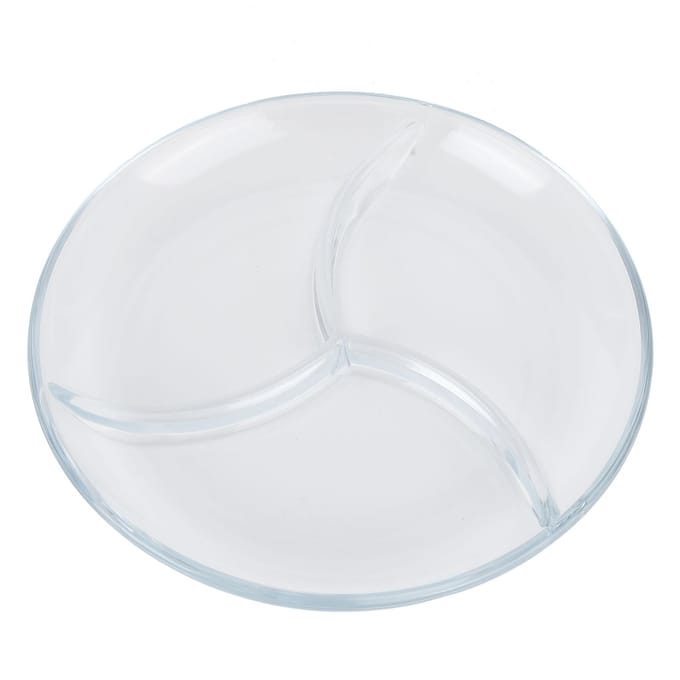Assiette Repas Divisée Assiette en Verre Trempé Assiette Réutilisable pour Snacks Vaisselle Légère pour Gâteaux Fruits white