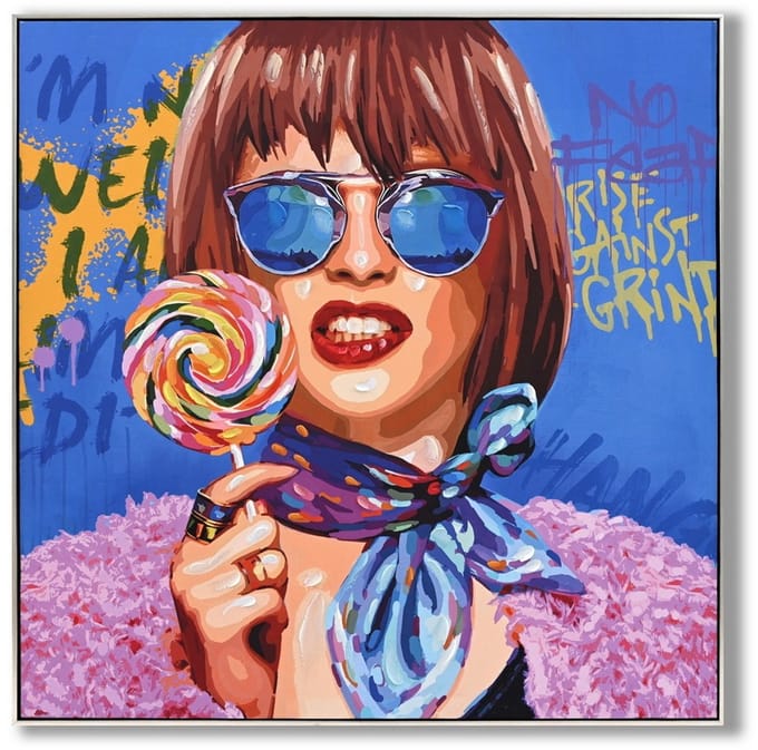Schilderij vrouw lollypop 100x100cm - op