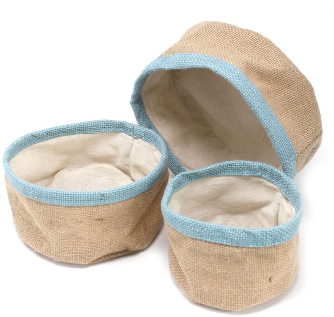 Set of 3 Natural Jute Baskets - Teal