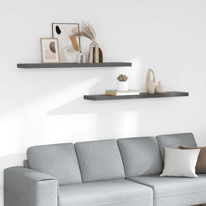 vidaXL - Wandschappen - zwevend - 2 - st - 120x23,5x3,8 - cm - MDF - hoogglans - grijs
