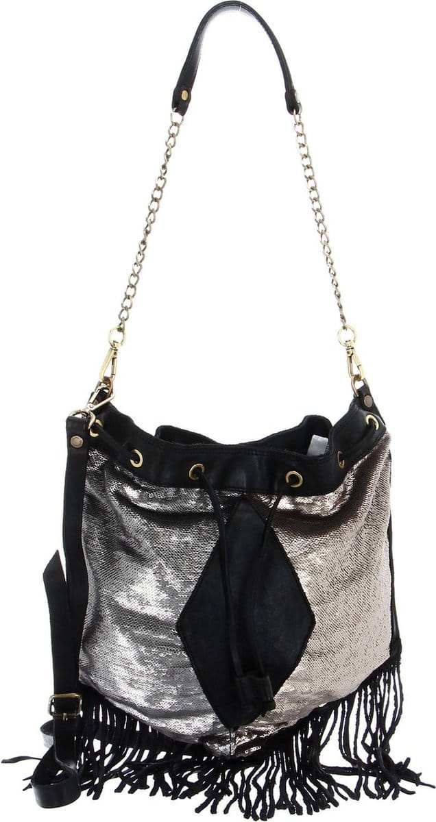 CATERINA LUCCHI Leren Schoudertas Avondtas Glam Shoulder Bag Nero Zwart