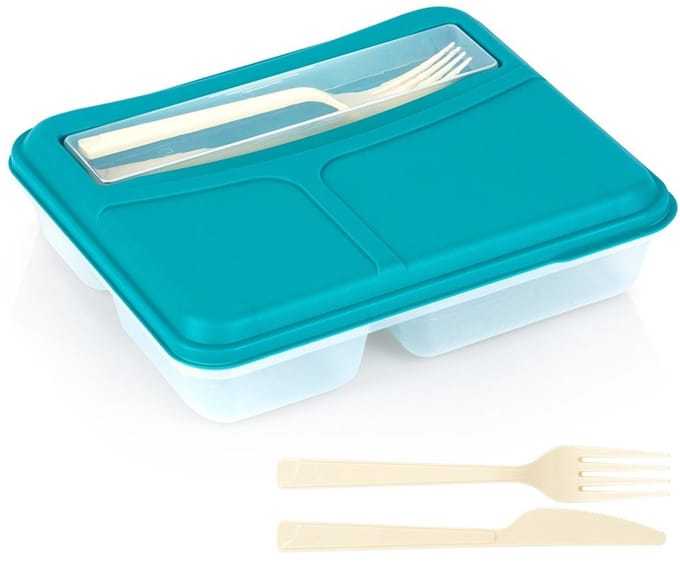 Excellent Houseware Lunchbox - 1,3L - Verdeeld met Bestek - BPA-vrij
