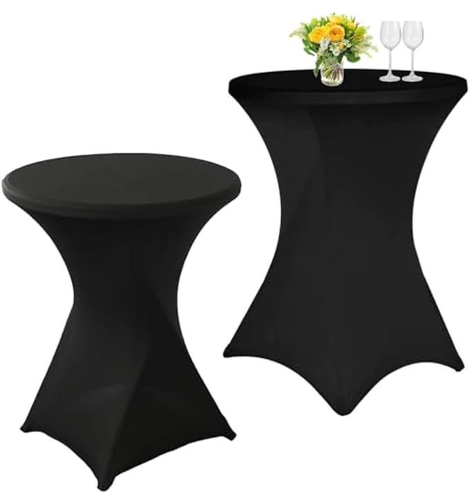Stretch tafelhoezen voor statafel set van 2 - zwart, elastisch, Ø 80-85 cm