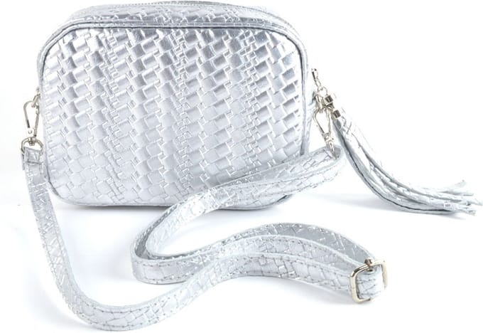 Giuliano Lederen Metallic Schoudertas Victoria - made in Italy - zilver